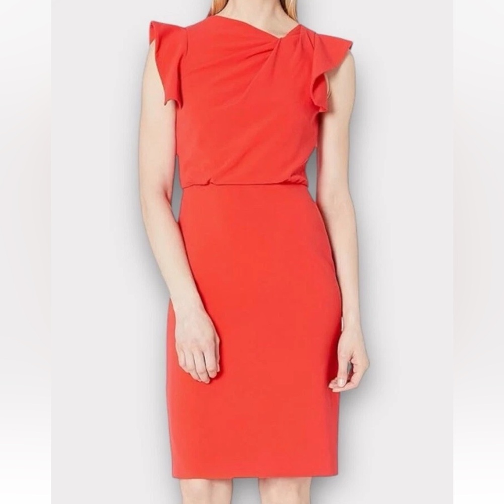Halston Women’s Dress Size 12 Asymmetrical Neckline Flutter Sleeve Quiet Luxury